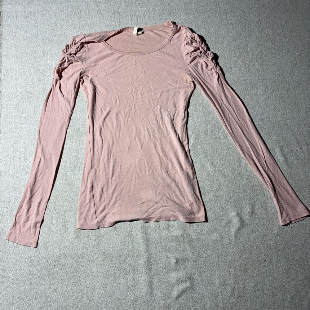 Free People Natasha Cotton Puff Shoulder Blush Long Sleeve Top - Picture 2 of 8